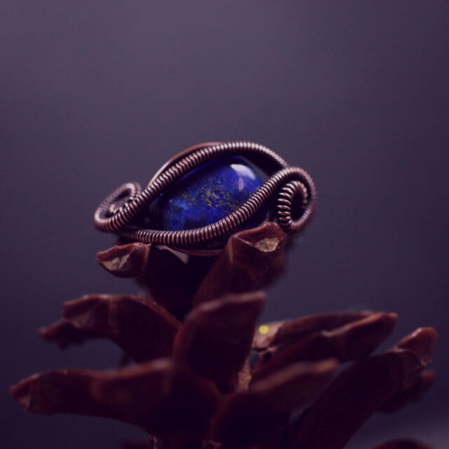 Miedziany pierścionek z lapis lazuli - Whispy Vines - Smocze Sny