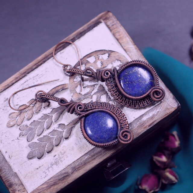 Miedziane kolczyki z lapis lazuli - Whispy Vines - Smocze Sny