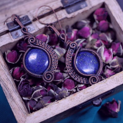 Miedziane kolczyki z lapis lazuli - Whispy Vines - Smocze Sny